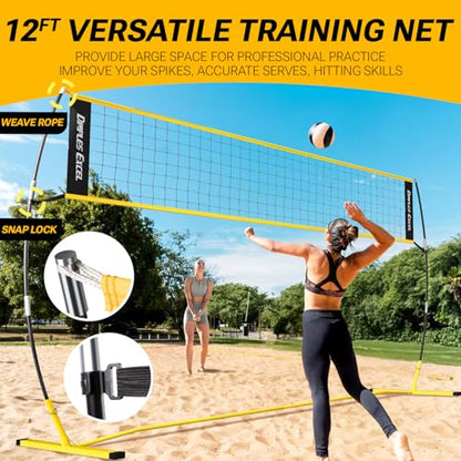 Dimples Excel 12x8 FT Professional Portable Volleyball Net Set with 4 Adjustable Height Levels (5.05–8 FT), Includes Volleyball, Pump, Carry Bag and Sandbags for Indoor/Outdoor Training