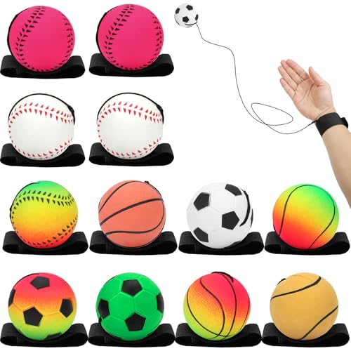 SAYAYA 6/12/24 PCS Wrist Return Ball on a String 2.36 Rebound Return Sport Balls with Elastic Strap Baseball Soccer Tennis Practice Party Favors, Wrist Exercise and Fun Play for Kids & Adults - size: 12 Pcs, style: Multi-Style