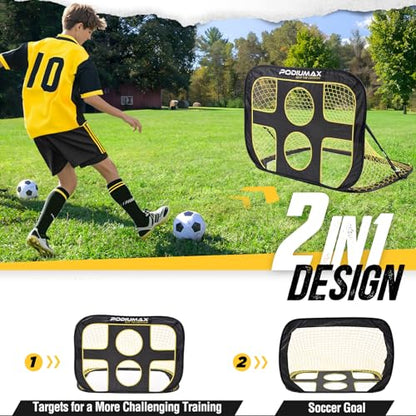 Kids Soccer Goal 2 in 1, Pop up Portable Soccer Goals for Backyard, Soccer Net for Kids Age 3 5 8, Indoor Outdoor Toddler Soccer Goal with Carry Bag, Improving Passing & Shooting Accuracy