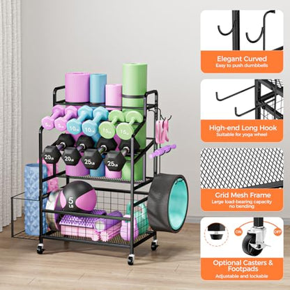 HavenlyYouth Dumbbell Rack, Home Gym Weight Rack Storage, Adjustable Dumbbell Stand Organizer with Wheels, Holds Dumbbells, Kettlebells, Yoga Mats - size: 39.8"