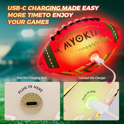 RGB Waterproof Rechargeable Light Up Football Birthday Gift, Glow in The Dark Football with Pump & USB Cable, Tri-Color (Red, Green, Blue), Size 6, Outdoor Night Games - style: Style 2
