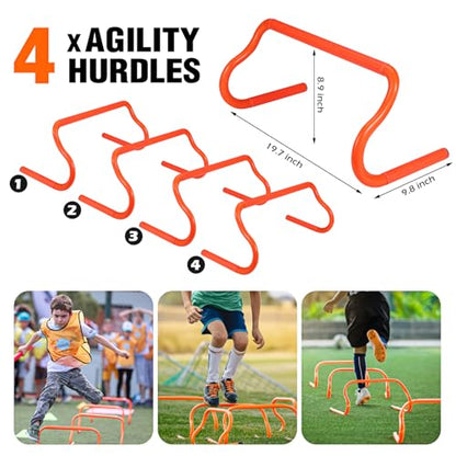 Soccer Training Equipment, Speed Agility Training Equipment for Youth Adults, 20ft Agility Ladder, 4 Hurdles, Jump Rope, 12 Cones, Running Parachute, Basketball Football Training Equipment