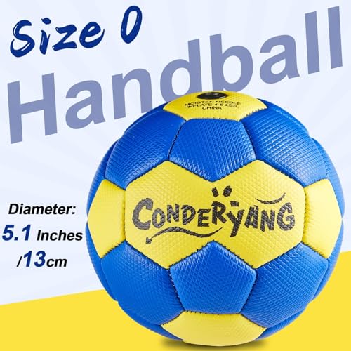 Handball Ball with Pump Needle PU Blue and Yellow Hand Ball Balls Single Handball Attractive and Durable Design for Youth League Game Training Practice - size: 5.1 Inch, Size 0