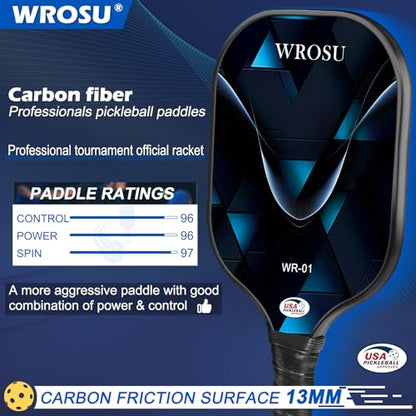 Carbon Fiber Pickleball Paddles Set of 4 or 2 Rackets,USAPA Approved Pickleballs Equipment with Balls,Bag,Accessories,Carbon Fiber T300 Lightweight Pickleball Racquet Set for Men,Women,Kids,Adults - color: 4-Pack-Electric Blue & Jet Black