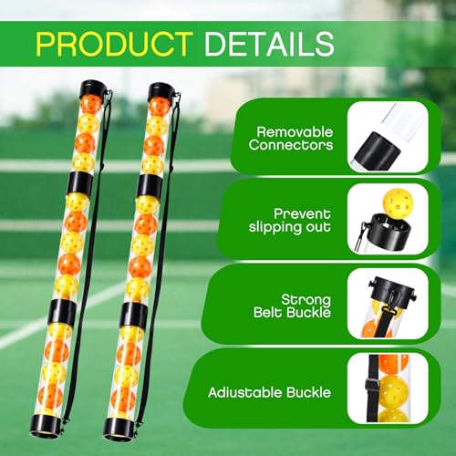 Soulchen 2 Pack Ball Retriever Upper Compatible with Pickleball Tennis Pickup Tube Holds 11/16 Balls with Shoulder Strap Easy Pickup Portable Ball Holder Storage Compatible with Pickleball - size: 16 Balls