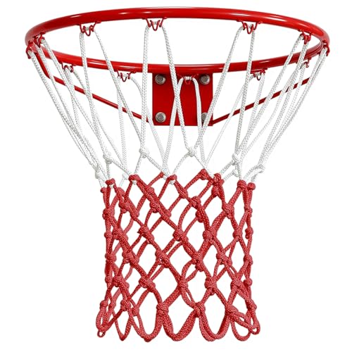 Basketball Net 1 Pack, Heavy Duty Basketball Net Replacement Weather Anti Whip Polyester Basketball Hoop Net Fits Standard Indoor Or Outdoor Court Use - Easy Install (Red White)