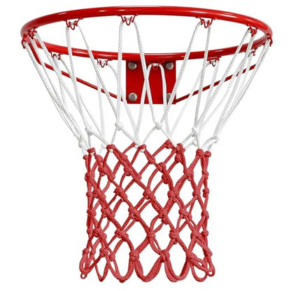 Basketball Net 1 Pack, Heavy Duty Basketball Net Replacement Weather Anti Whip Polyester Basketball Hoop Net Fits Standard Indoor Or Outdoor Court Use - Easy Install (Red White)