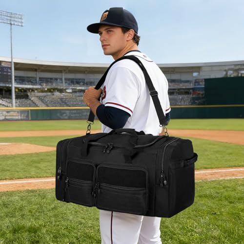 Goloni 130L Expandable 32" Heavy Duty Extra Large Duffel Bag,Sports Gym Equipment Travel Duffle Bag for Soccer Baseball Basketball Hockey Football Team Coaches & More - color: Black