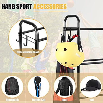FHXZH Ball Storage Garage, Basketball Racks, Ball Holder, Rolling Sports Equipment Storage Cart with Baskets and Hooks, Garage Sports Equipment Organizer with Wheels