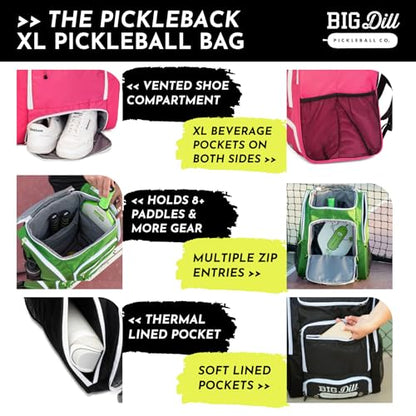 Big Dill Pickleball Backpack | Large Pickleball Bag with Shoe Compartment for 8+ Paddles & Accessories, Insulated Pocket
