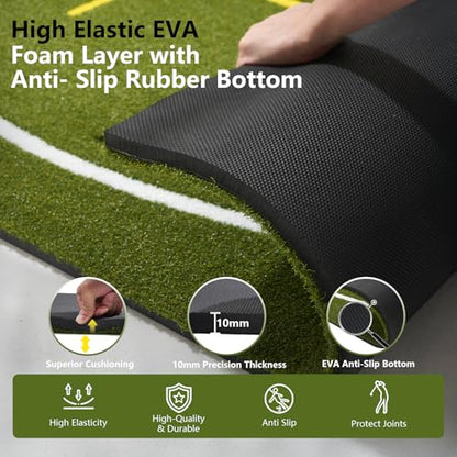 Upgraded Golf Hitting Mat, Dual Turf Golf Practice Mat with Alignment Guide Lines,Ball Tray, Non Slip Rubber Base & EVA Cushion - size: 5x4ft 1.02"