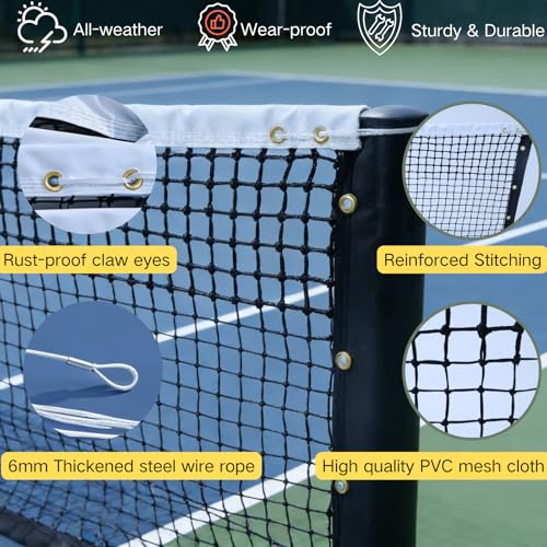 Professional Tennis Net 42ft x 3.5ft - Heavy Duty Handmade Court Replacement with UV & Waterproof Nylon, 6mm Steel Cable & Portable Design for Club, Coach & Backyard