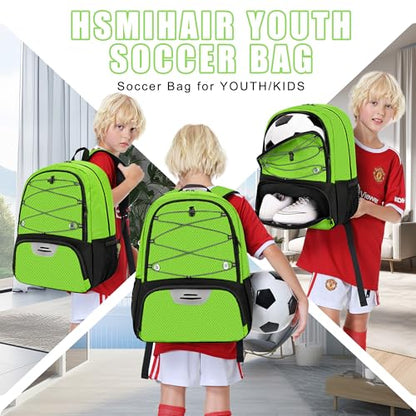 Hsmihair Youth Soccer Bag-Soccer Backpack&Backpack for Football Basketball,with Ball Compartment Separate Cleat Package - color: Green