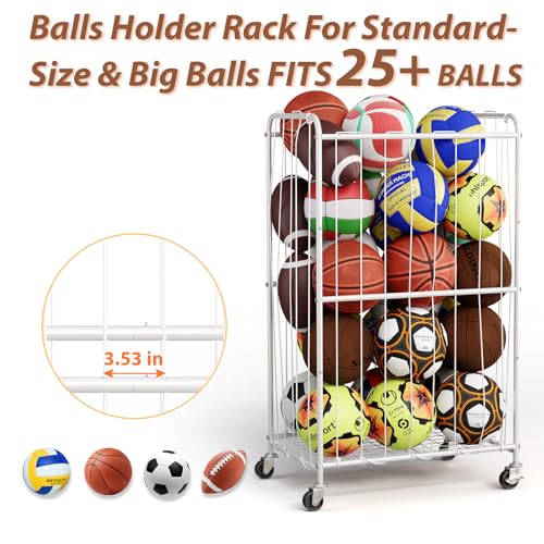 YKDIRECT 250L Rolling Ball Organizer with Locking Wheels - Large Sports Storage Basket for Basketball Soccer Football Volleyball, Steel Garage Equipment Cart with Elastic Rope for Household Storage - size: 250L
