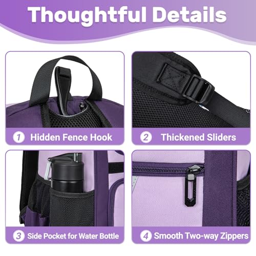 KAVIGOR Youth Baseball Bag, Softball Bag for Girls & Boys, Kids Tball Backpack with Shoes Compartment - color: Purple