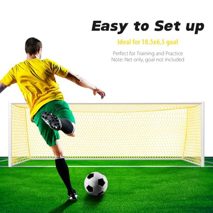 Professional Soccer Goal Replacement Net 24x8FT, 18.5x6.5FT, Upgraded Durability [4mm Nylon, 4" Hexagonal], Enhanced All-Weather, Higher Tensile Strength & More Abrasion Resistant (Net Only) - color: Yellow, size: Regular 18.5' W x 6.5' H x 3' D x 6.5' B