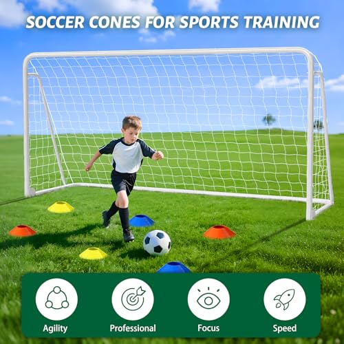 NAIZEA Soccer Goals - 24x8/21x7/18x7/12x6/16x7/10x6/8x6/6x4FT Soccer Goals for Backyard Training- Portable Metal Soccer Net for Youth & Adults - Heavy Duty Steel for Indoor Outdoor Games & Practice - size: 12ft x 6ft, style: Trainer-White/Steel