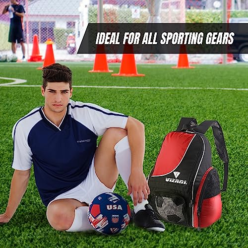 Vizari Solano Soccer Backpack With Ball Compartment and Vented Ball Pocket and Mesh Side Cargo Pockets for Adults and Teens - color: Red