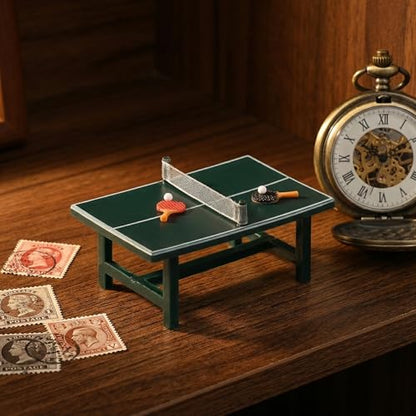 NUOBESTY Miniature Table Tennis Set for Dollhouse, Mini Ping Pong Table with 2 Rackets and Ball Doll House Sports Decor for Fairy Garden, Cake Topper, Photo Prop Scene, Collectors