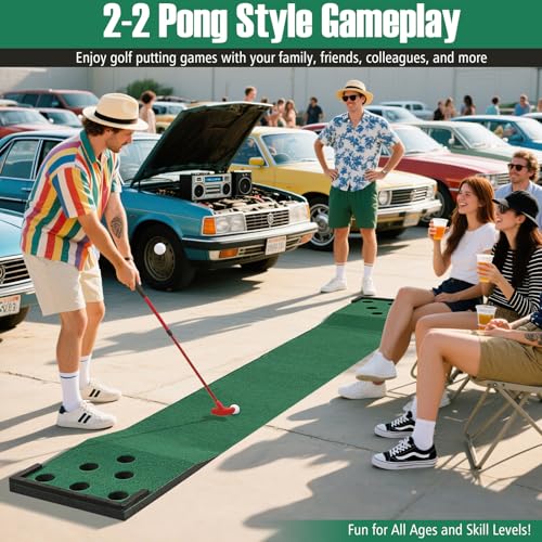 ULTIMATE Golf Putting Game Set, Indoor Outdoor 11FT Golf Training Mat, Putting Green Mat w/ 2 Adjustable Putters, 6 Balls & 12 Hole Covers for Party, Backyard, Home and Office