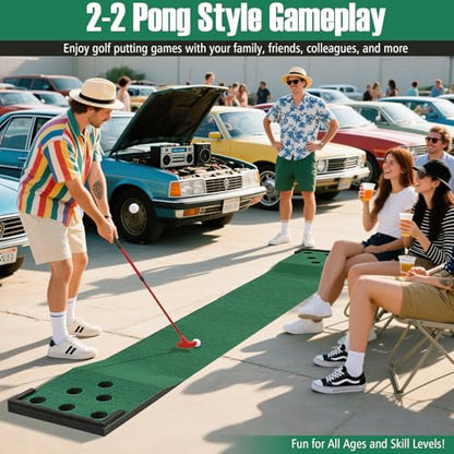 ULTIMATE Golf Putting Game Set, Indoor Outdoor 11FT Golf Training Mat, Putting Green Mat w/ 2 Adjustable Putters, 6 Balls & 12 Hole Covers for Party, Backyard, Home and Office