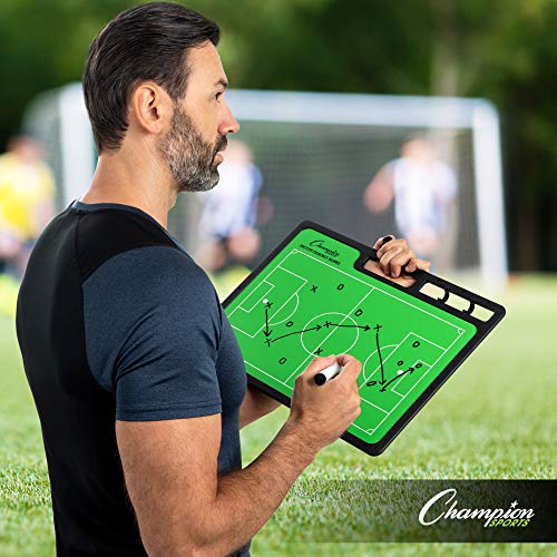 Champion Sports Large & XL Dry Erase Board For Coaching - Whiteboards for Strategizing, Techniques, Plays - 2-Sided Boards with Front Side Full Field - Backside Half Field and Lineup - color: Soccer, style: XL Coaches Board