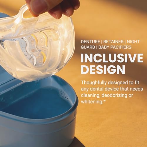 Denture Bath Case and Retainer Case, Denture Bath Cup for Invisalign Retainers Mouthguards Dentures Cleaner Kit with Strainer Spill-Free Portable Retainer Cleaner Case by M3 Naturals (Pack of 2) - size: Bath Case (1 Count) (Pack of 2)