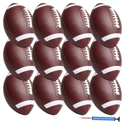jiaonun Youth Size 6/Official Size 9 Footballs Bulk, Inflatable with Pump for Youth, Junior, Adult, College, High School, Regulation Size Football, American Football, Composite Leather Football - size: size 9, 12pack