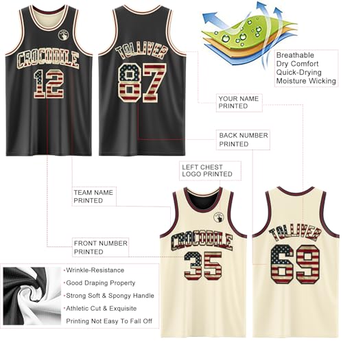 Custom Reversible Basketball Jerseys Men Youth, Personalized Sports Shirts Team Uniforms Printed Name Logo Number - color: Flag Style - Black and Cream White