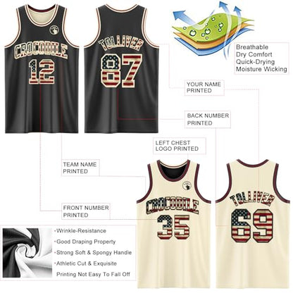 Custom Reversible Basketball Jerseys Men Youth, Personalized Sports Shirts Team Uniforms Printed Name Logo Number - color: Flag Style - Black and Cream White