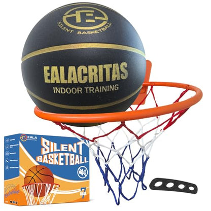 Groove-Grip Silent Basketball & Hoop Gift Set - High-Density Foam with Textured Surface, All-Weather Indoor Practice, Ready-to-Give Pro Training Kit - color: Black