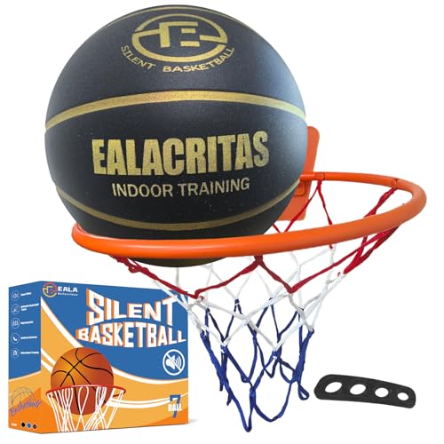 Groove-Grip Silent Basketball & Hoop Gift Set - High-Density Foam with Textured Surface, All-Weather Indoor Practice, Ready-to-Give Pro Training Kit - color: Black