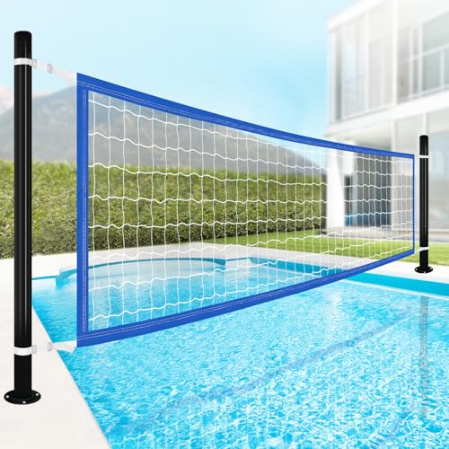Durable PE Pool Volleyball Net Replacement - Adjustable 15-31.4Ft Width, 3Ft Height (Net Only) - color: Blue