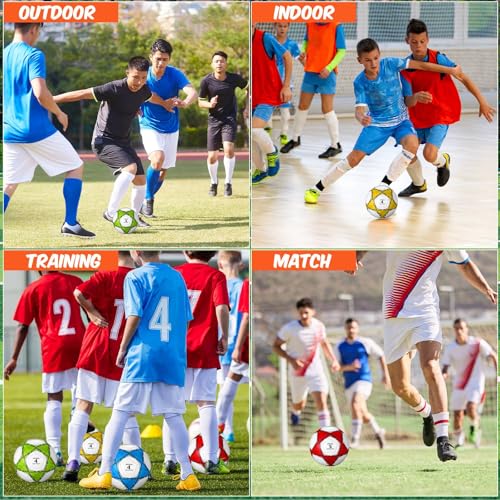 Jenaai 6 Pcs Soccer Ball Bulk with Pump, Official Size 3 4 5 Outside Sport Soccer Ball Machine Stitched for Training Practice