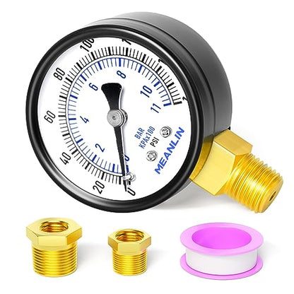 0-160Psi 2" DIAL FACE 1/4" NPT Well Pump Pressure Gauge, with 1/2" NPT and 3/8" NPT Hex Bushing, 3-2-3% Accuracy, Lower Mount - size: 0-160Psi, style: 1/4"NPT Lower Mount