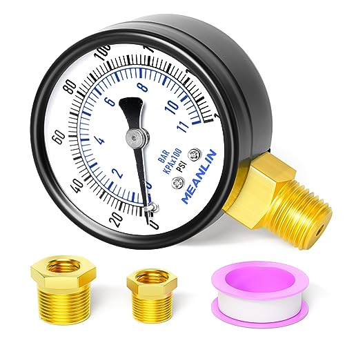 0-160Psi 2" DIAL FACE 1/4" NPT Well Pump Pressure Gauge, with 1/2" NPT and 3/8" NPT Hex Bushing, 3-2-3% Accuracy, Lower Mount - size: 0-160Psi, style: 1/4"NPT Lower Mount