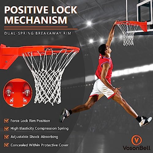 Basketball Rim Replacement, Heavy Duty Breakaway Rim and Net, Universal 18" Professional Double-Spring Solid Steel Backboard Rims Fits In-Ground and Wall-Mounted Basketball Hoops Indoor Outdoor