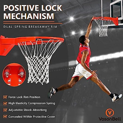 Basketball Rim Replacement, Heavy Duty Breakaway Rim and Net, Universal 18" Professional Double-Spring Solid Steel Backboard Rims Fits In-Ground and Wall-Mounted Basketball Hoops Indoor Outdoor