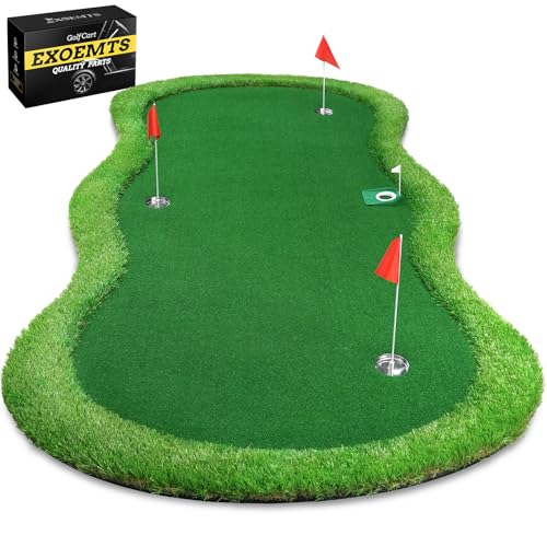 Thickened Realistic Golf Putting Green, 5 x 10ft Professional Golf Practice Training Mat for Indoor Outdoor, 3 Holes, Long Challenging Game Green Mat for Children with Training Aid Put Cup