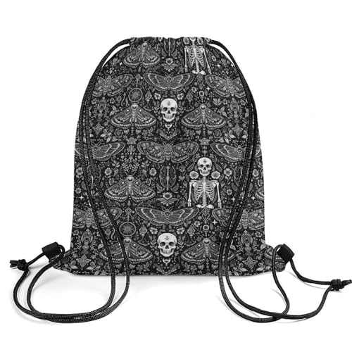Theft Proof Drawstring Backpack Cinch Sack Water Resistant for Travel Camping Sports Equipment Men Women, Goth Skull Head Board Witch Black Art Bags - color: Picture (760)