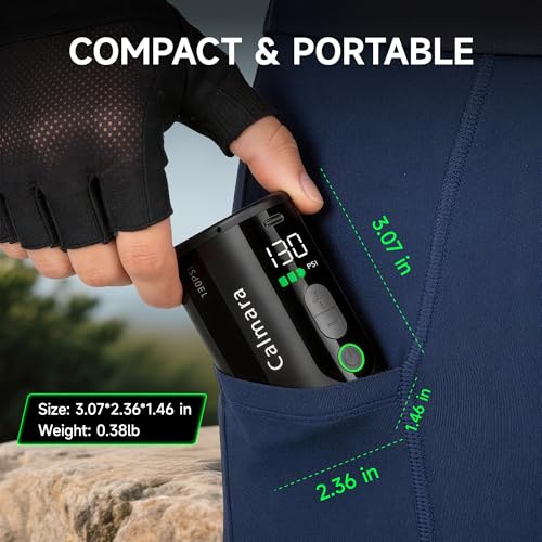 MY20 Electric Bike Pump with Gauge, 130 PSI Fast Inflate, Mini Bicycle Pump with Presta & Schrader Valve, Auto Stop, Portable Rechargeable Air Pump for Road Bike, Mountain Bike, E-Bike - color: Black
