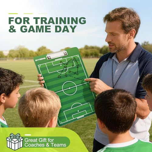 Soccer Coaching Board, Double-Sided Soccer Clipboard Whiteboard for Coaches, Full & Half Field Tactics, Dry Erase for Training and Game Day