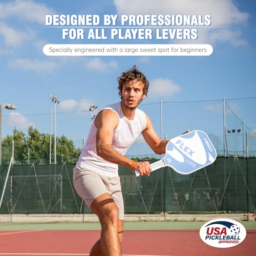 Recly Pickleball Paddles, Carbon Fiber Pickleball Paddle with UV Printed Finish & Sure-Grip Elongated Handle 14MM,USAPA Approved for Beginner and Professional Players - color: light blue
