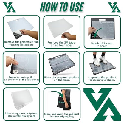 Basketball Sticky Mat Set (120 Total Sheets) – Instant Grip Shoe Cleaner with 3 Refill Pads – Includes Baseboard & Premium Carrying Bag – Stop Slipping on Indoor Courts