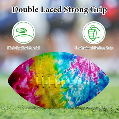 American Football, Official Size 11.9 x 7.3 Inch, Premium Composite Leather High-Grip Ball with Pro-Style Lacing, Unique Prints for Training, Games & Gifts - color: Rainbow