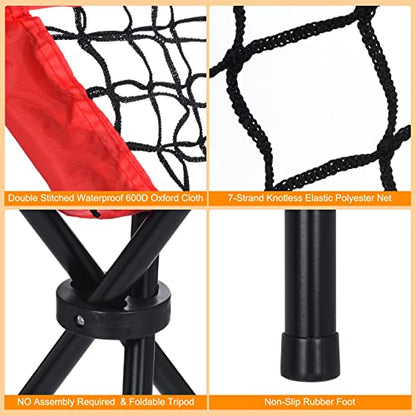 PATIKIL Baseball Caddy Portable Baseball Bucket of Balls Batting Practice Ball Caddy Stand with Carry Bag for Softball Holders Hitting Batting Practice Training, Red