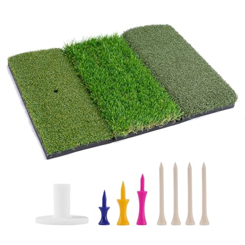 Golf Hitting Mat 24"x16" | 24"x24" Tri-Turf Golf Practice Mat Outdoor Indoor Portable Training Matt Traint Aid Batting Turf Matt for Chipping, Driving and Full Swing Practice