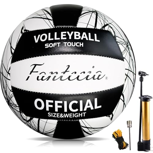 Volleyball Official Size 5 for Outdoor Game Play, Soft Beach Volleyballs for Youth Adults, Beginners Training Lite Volleyball - color: Black&White