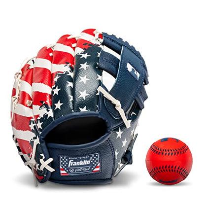 Franklin Sports Kids Baseball Gloves - RTP Youth Teeball Glove + Ball Set - Boys + Girls Teeball Mitt - 9.5" - color: Red/White/Blue