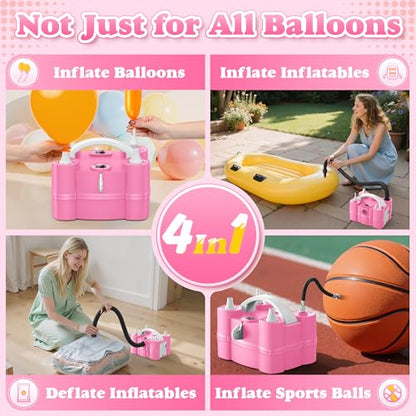 LooLaa Balloon Pump 4-in-1 Electric Balloon Inflator with Triple Inflating Ports for All Balloons Air Filler Machine for Sports Balls Inflator Deflator for Inflatables